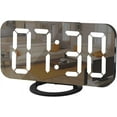 thumbnail image 1 of Reloj despertador digital, reloj electrónico LED con superficie de espejo, con cargador USB, modelo de repetición, brillo automático/personalizado, para mesa de oficina, dormitorio, mesita de noche, 1 of 7