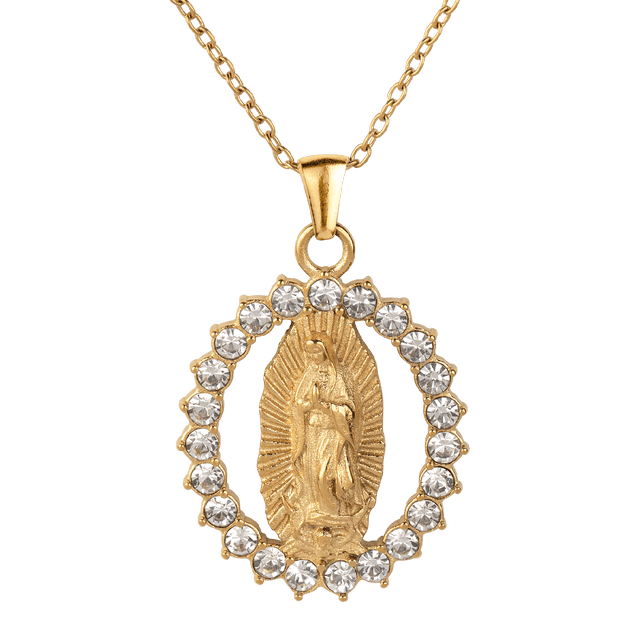 Collares para Mujer Oro 18k de Virgen de Guadalupe con Zirconia Cúbica, LuckyLy Acero Inoxidable con Baño Oro 18k, Cadena y Dije – Joyería ideal como Regalos para Mujer Navidad y Regalos para dorado