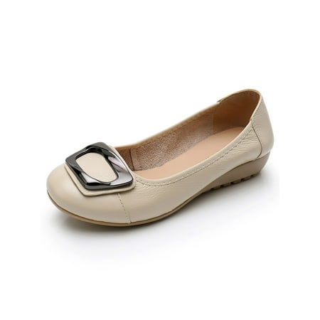 

Rotosw Women s Loafers Slip On Flat Shoes Low Heel Flats Comfortable Round Toe Pumps Wedding Anti-Slip Wedges Beige 5