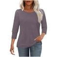 thumbnail image 3 of ClodeEU 3/4 Length Sleeve Crewneck T Shirts For Womens, Dressy Casual Loose Shirts Gray,Womens Plus XL, 3 of 9