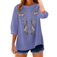 thumbnail image 3 of Guluxicc Floral Embroidered Cotton Linen Shirts for Women Summer 3/4 Sleeve Dressy Casual Loose Blouses Gauze Boho Tunic Tops, 3 of 6
