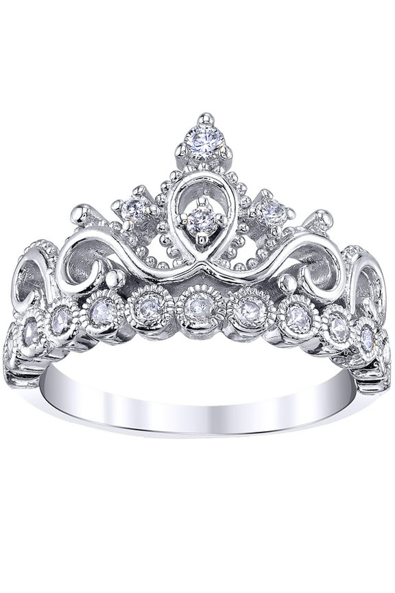 Rhodium-plated Sterling Silver Princess Crown Ring