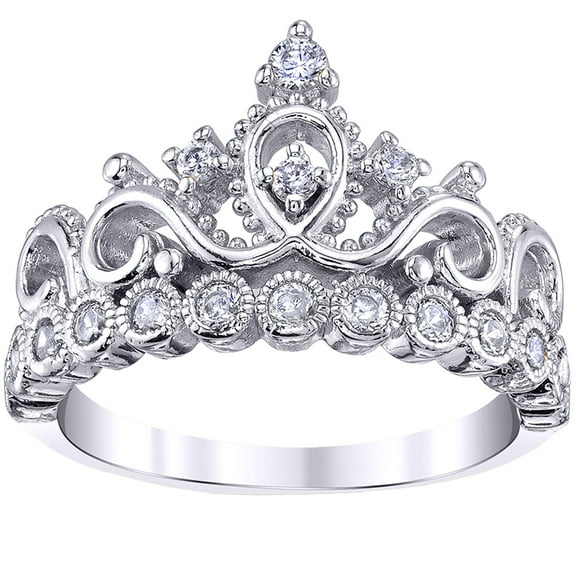 Rhodium-plated Sterling Silver Princess Crown Ring