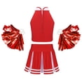 thumbnail image 2 of YONGHS Girls Cheer Leader Uniform Halloween Party Cheerleading Crop Top with Skirt Pompoms Red 10, 2 of 7