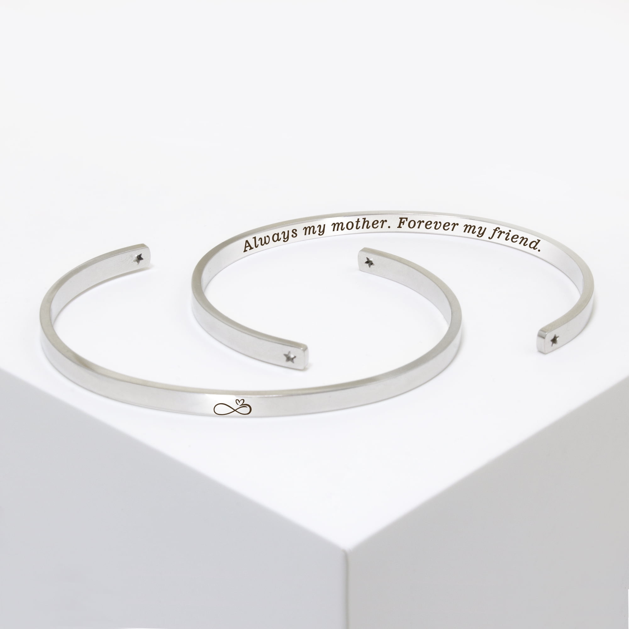 "Always my mother…" Adjustable Silver Stainless Steel Cuff Bangle Mother's Day Gift Set