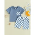 thumbnail image 3 of Musuos Toddler Baby Shorts Set, 6 12 18 24M Short Sleeve Crew Neck T-shirt with Plaid Shorts Summer 2-piece Outfit for Boys Girls, 3 of 10