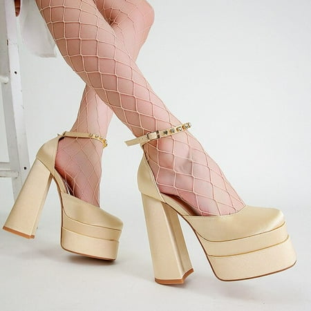 

GOGD Brand Quality Satin Cloth Women Sandals 2022 New Ins Sexy Thick High Heels Platform Shoes Balck Dress Party Woman Pumps