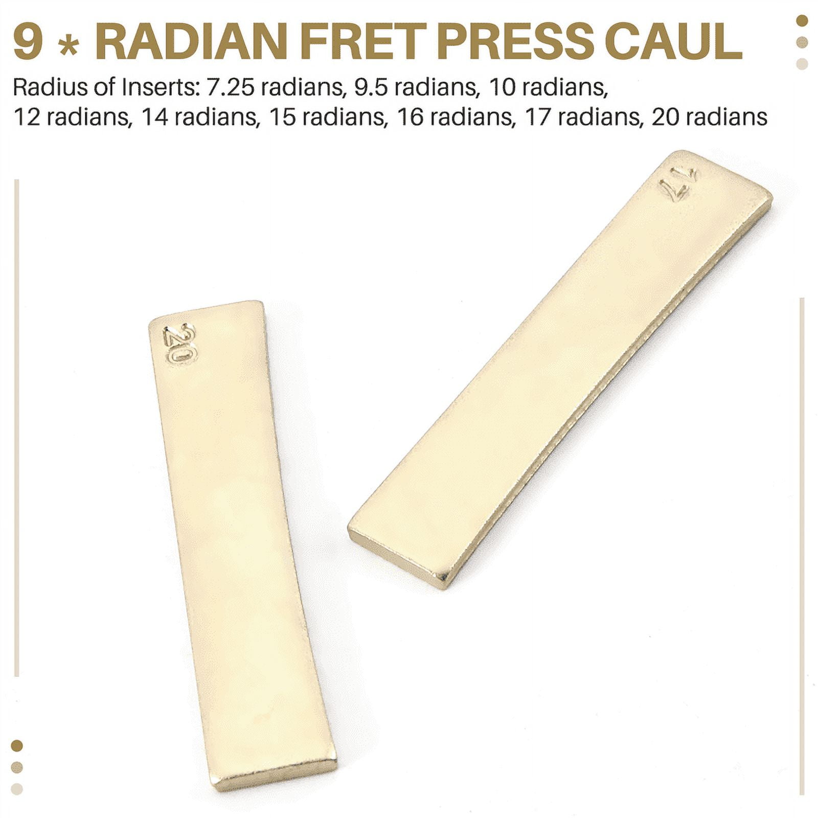 Luthier Tools Set Guitar Fret Caul Fingerboard Pressing Tool + 9Pcs Brass Radian Fret Inserts with Hex Wrench