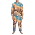 thumbnail image 3 of Honeii Cloud Sleeping Cat Pattern Mens Pajamas Set,2pcs Men's Lounge Long Sleeve Sleep Shirt and Pajama Bottoms Sleepwear Set,Mens Pjs Sets-X-Large, 3 of 7