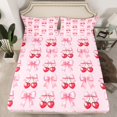 thumbnail image 2 of Homewish Cartoon Ribbon Bow Twin Sheet Sets,Cute Loves Cherry Twin Fitted Sheet,Pink Red Flat Sheet For Princess,Microfiber Bedroom Decor,3pcs, 2 of 7