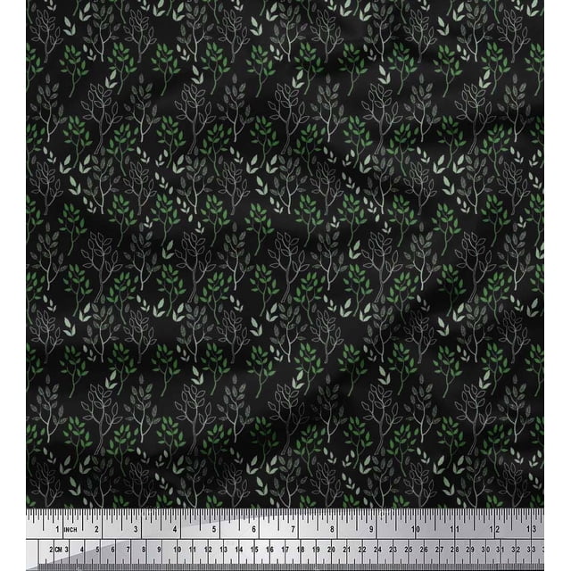 Soimoi Polyester Crepe Fabric Artistic Leaves Decor Fabric Printed Yard 52 Inch Wide