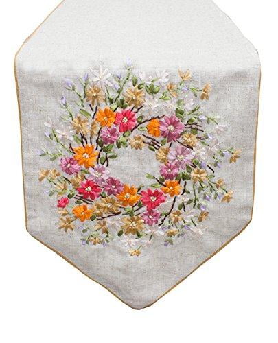 Vintage Wheelbarrow Wildflowers Floral Cream 36 x 13 Fabric Table Runner 