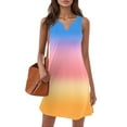thumbnail image 5 of Women's Ombre Gradient V-Neck Sleeveless Sundress Solid Color Summer Casual Dress with Ruffled Hem for City Walks,Multicolor XL, 5 of 5