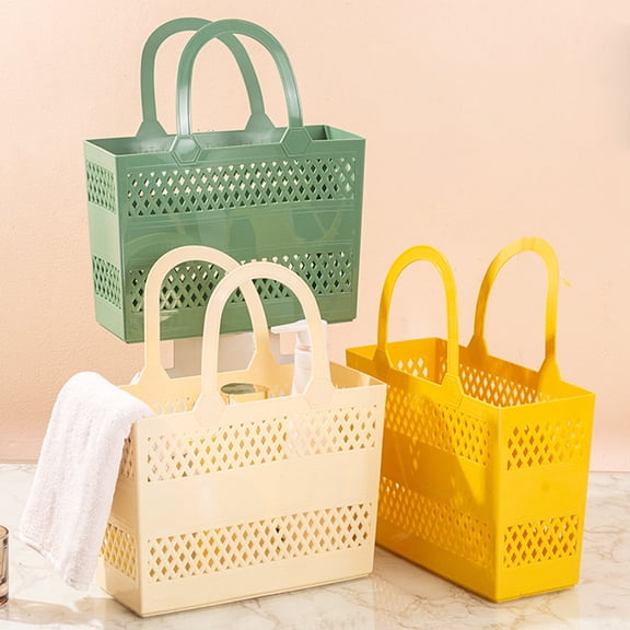 Portable Bath Basket Plastic Shower Caddy for Shampoo and Toiletries with Hanging Hook and Drainage Holes Easy to Clean and Organize for Dorm Room College Learner Bathroom Storage