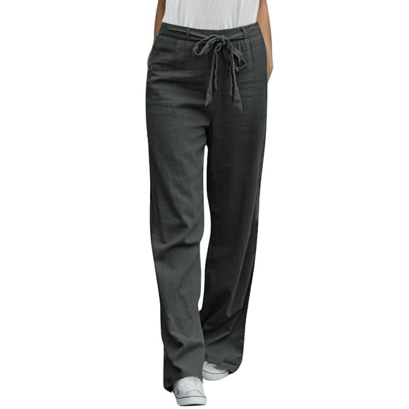 2025 Solid Women Cotton Trousers Womens Pants Petite Casual Long Sashes Pants Womens Pants Petite Casual Straight