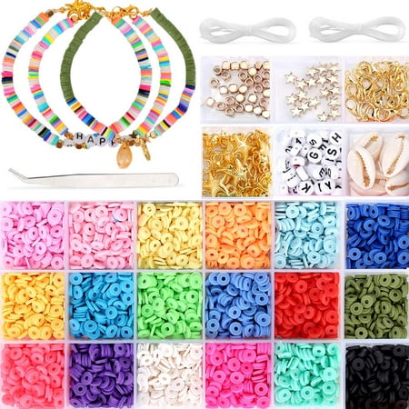 4800Pcs Premium Polymer Clay Beads, 6mm Heishi Beads 19 Bright Colors with Pendant and Rings, Flat Round Spacer Beads for Jewelry Making Necklace Earring DIY Craft Kit - Creat 30-40 Pack Bracelets