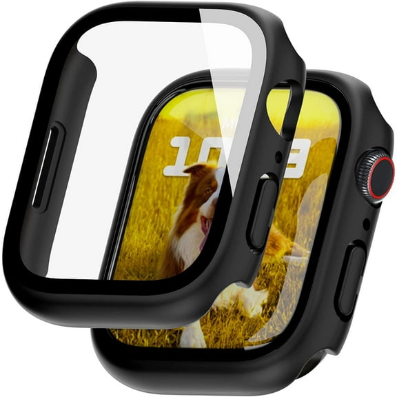 2 Pack Apple Watch Series 7/8 Screen Protector 45mm, Hard PC Case with Tempered Glass Overall Protective Case Touch Sensitive Ultra-Thin 3D Curved Cover for iwatch S7/8, Blcak