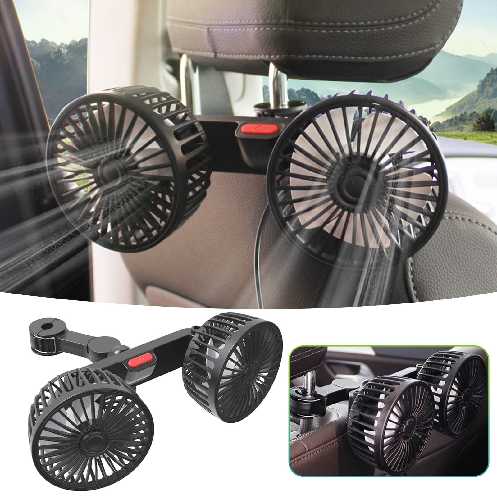 Car Fans USB Electric Cooling Fan For Backseat Headrest 360 Degree Rotatable Dual Head Rear Seat Air Fan