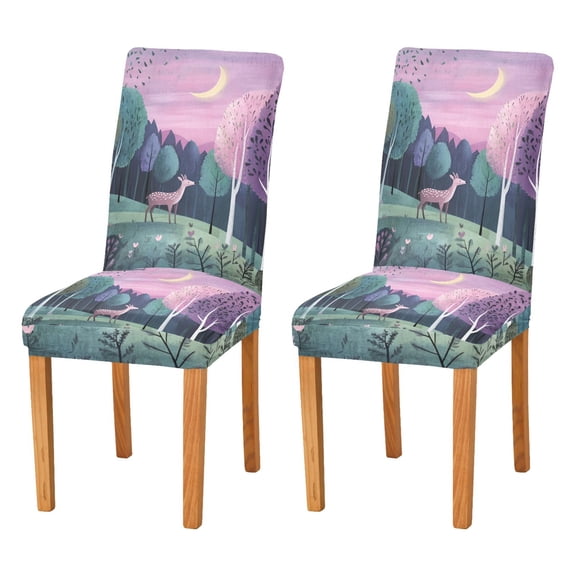 Yayeee 2 Pack Dining Chair Covers Stretch Parson Chairs Slipcovers Seat Protector, Green Night Deer