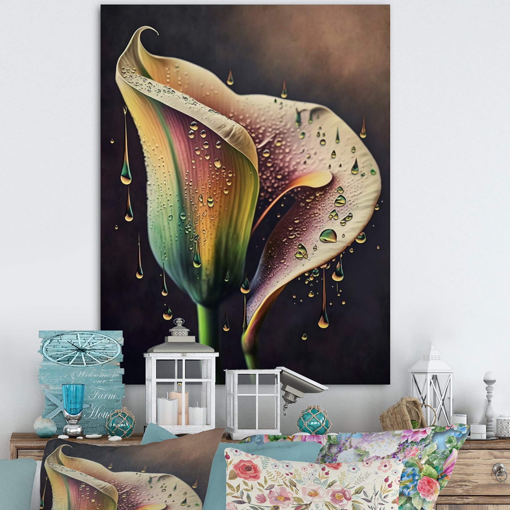 Designart Gren And White Calla Lily Flower IV Canvas Wall Art