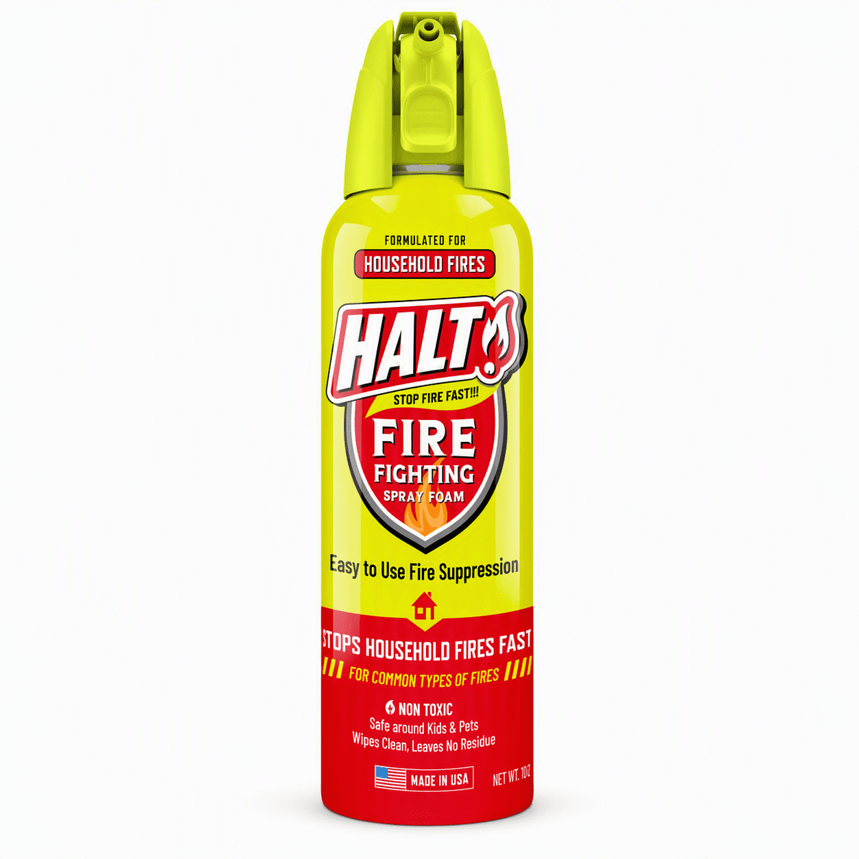 HALT! Home Fire Safety Spray, 10 oz - PFAS-Free, Non-Toxic Fire Suppressant for Kitchen, Garage, Vehicle, RV, Grill, Boat & Camping - Made Domestically