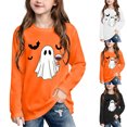 thumbnail image 2 of Qingpeng Kids Halloween Theme Pullover Tee Shirt Cute Ghost with Bat Graphic Long Sleeve Crewneck Top, 2 of 6