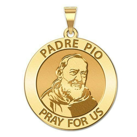 Picturesongold.Com Padre Pio Religious Medal - 10k Yellow Gold Necklace Pendants Adult -2/3 x 2/3 in