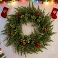 thumbnail image 2 of Cinvoph 18" Artificial Norfolk Wreath Faux Christmas Wreaths for Front Door,Faux Pine Green Wreath for Home, Holiday, Fireplace, Mantle,Wall, Windows, Xmas, Outdoor Decoration, 2 of 8