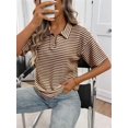 thumbnail image 4 of Womens Striped Cropped Tops Short Sleeve Knit Lapel Neck Summer Casual Pullover Coffee With Milk S, 4 of 9
