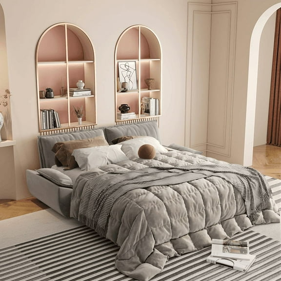 73.2" Queen Pull Out Sofa Bed,3-in-1 Convertible Sleeper Sofa,Multi-Functional Velvet Loveseat Bed,Grey