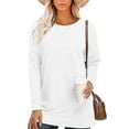 thumbnail image 1 of Fashnice Hauts pour Femmes T-Shirt Uni Col Rond Tee Ample Quotidien Chandail Blanc m, 1 of 2