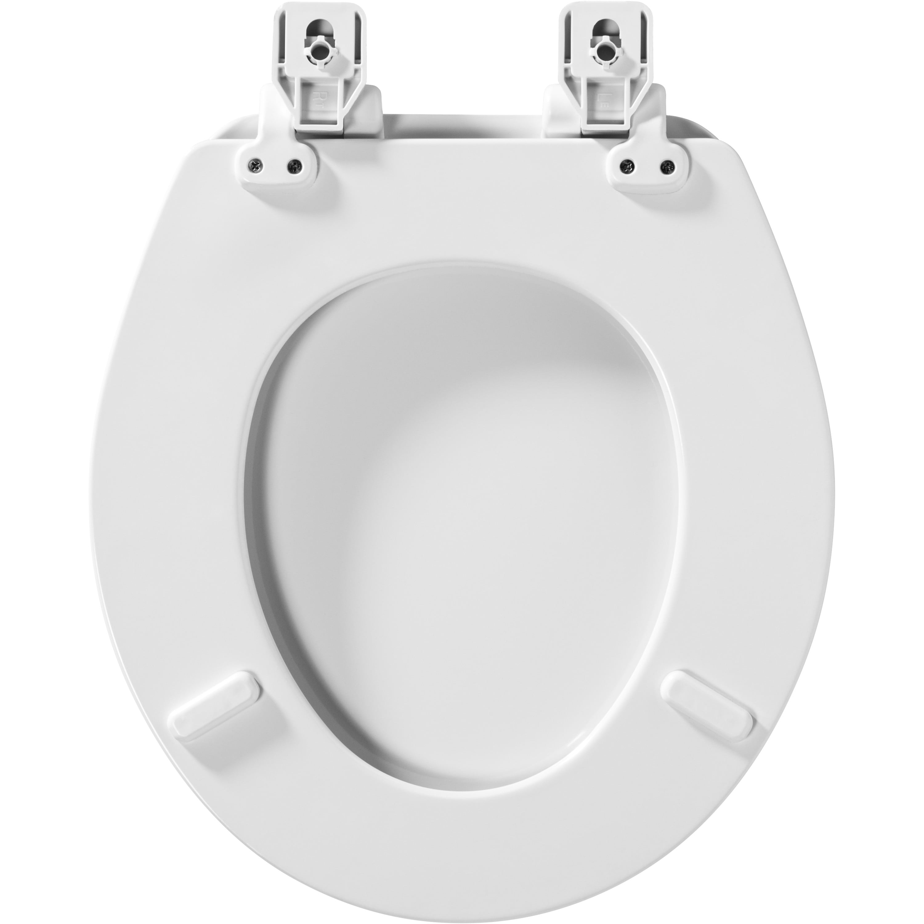 Mayfair Lannon® Slow Close Round Enameled Wood Toilet Seat in White Adjustable and Never Loosens