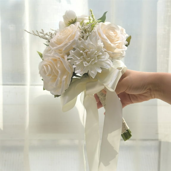 Royal Bridal Wedding Bouquet Round Holding Bouquet Throw Toss Artificial Rose Flower Bunch for Bride Bridesmaid Wedding Quinceanera