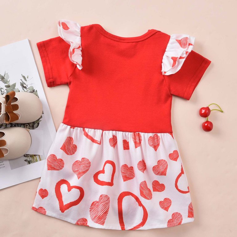 QIPOPIQ Infant Girl's Clothing Set Clearance Toddler Kids Baby Girls  Valentine's Day Letter Heart Print Ruffle Princess Dress