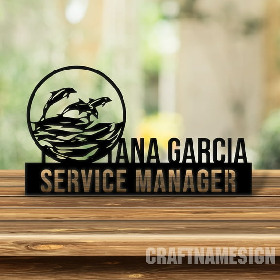 Craftnamesign Custom Desk Name Plate for Dolphin Lovers, Dolphin Metal Nameplate for desk