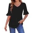 thumbnail image 5 of ZHENHONG Long Sleeve T Shirt Women 3/4 Length Sleeves Womens Tops Blouses For Women Casual Tops Trendy Shirts Spring Clothes 2025,Black Women Blending Shirts L, 5 of 5