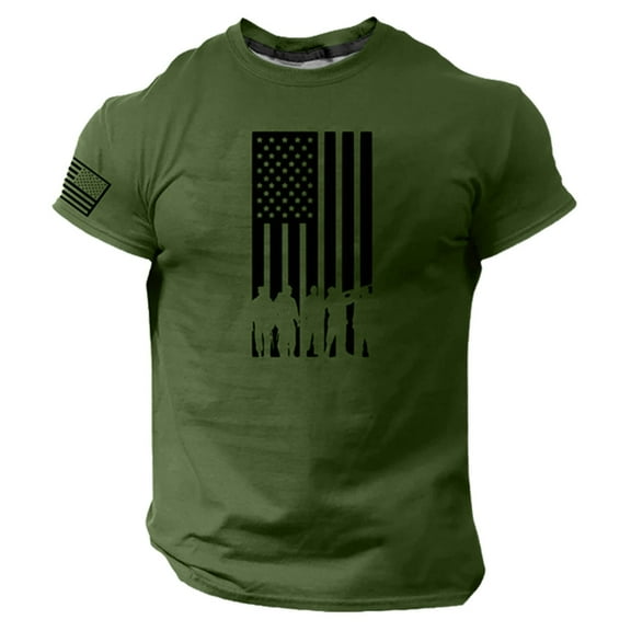 Men's Independence Day Flag Printed Short Sleeve Crewneck T-Shirt Fashion Casual Breathable Tees Quick Dry Soft Shirt AG,XL