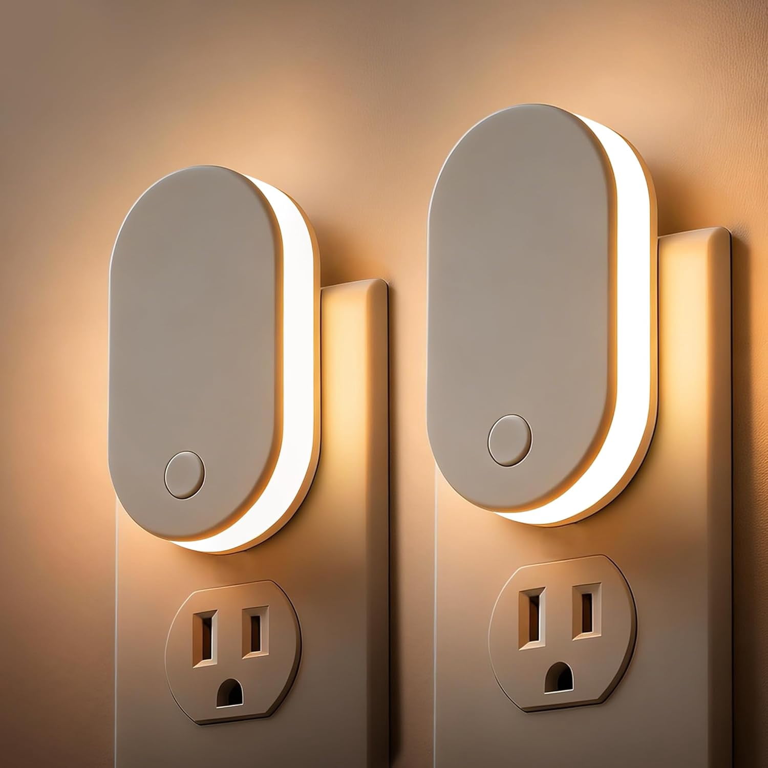 RGHJAR-Night Lights Plug Into Wall: 2 Pack Night Light with Dusk to Dawn Sensor, Soft White 3000K Nightlight, 0-100LM Dimmable, 90° Foldable Plug in Night Light for Bathroom, Hallway, Bedroom