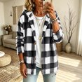thumbnail image 3 of Lmnyox Fleece Jackets for Women Casual Plaid Button Down Hooded Coats Winter Cozy Long Sleeve Jackets, 3 of 9