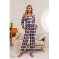 thumbnail image 4 of HEARTNICE 100% Cotton Pajama Set for Women, Button Down Plaid Sleepwear Long Sleeve Flannel Pajamas Set,(Purple Grey Plaid,L), 4 of 5