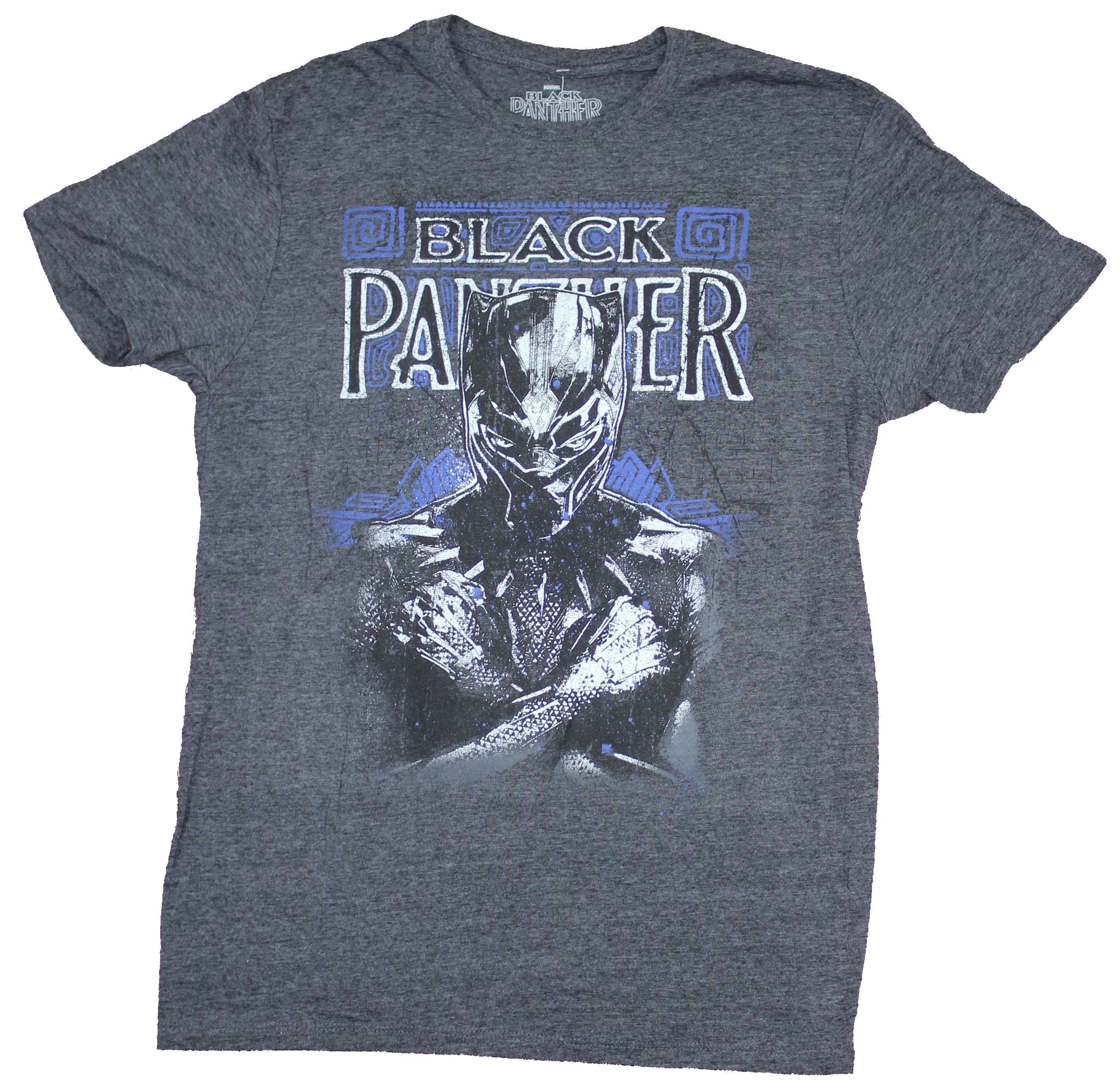 Black Panther (Marvel) Mens T-Shirt - Wakanda Forever Posed Under Name Logo  (Large)