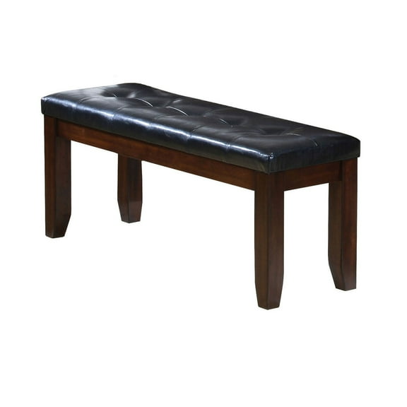 Leather Upholstered Wooden Bench With Tufted Seat Espresso Brown & Black