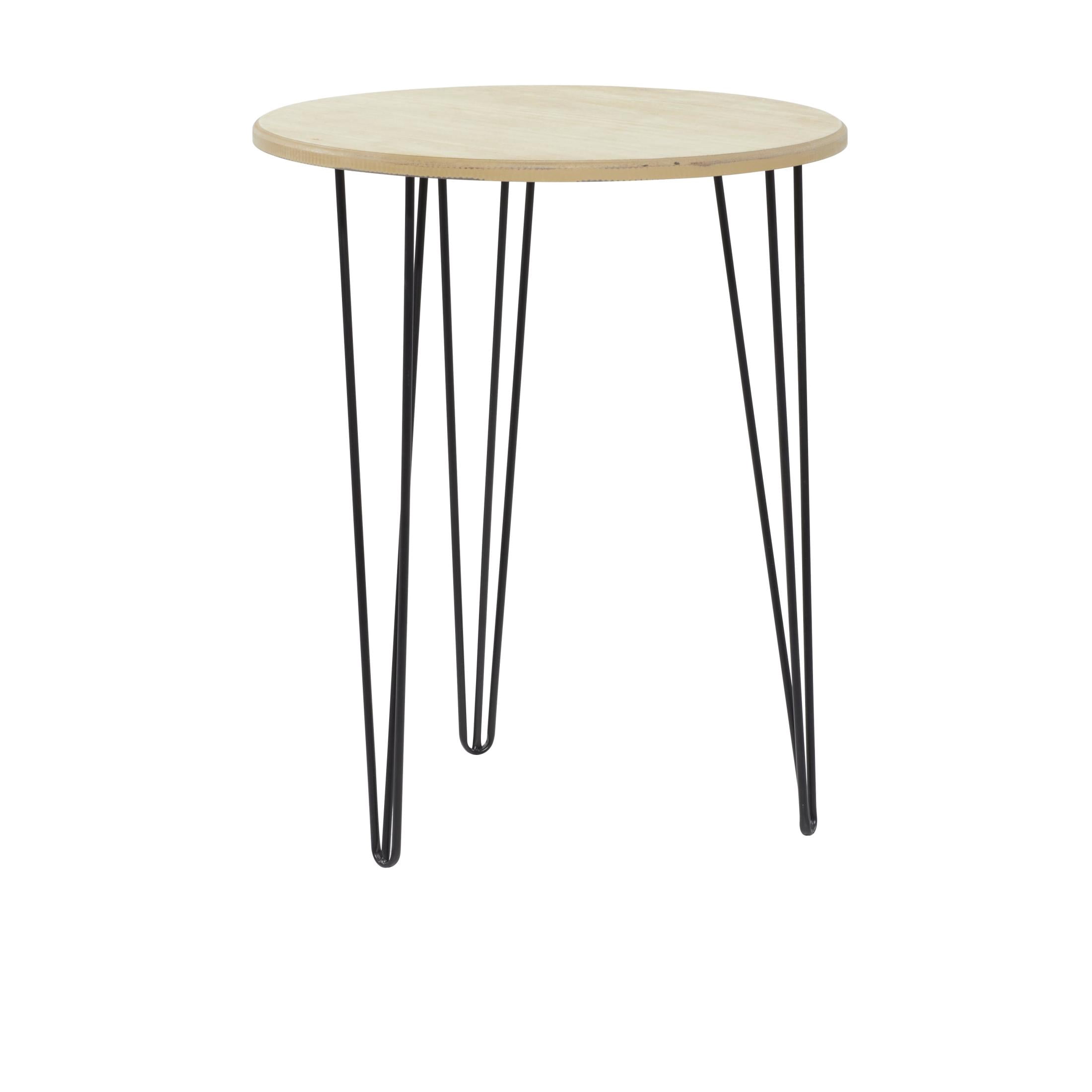 DecMode 18" x 22" Brown Wooden Accent Table with Black Metal Hairpin Legs, 1-Piece
