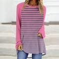 thumbnail image 2 of Chandails Légers pour Femmes Hauts Tendance Col Rond Raglan Manches Longues Chandails à Enfiler Hauts Mode d'Automne Décontracté Rayé Ample Surdimensionné Blouses S-106 Rose Vif-A TTG, 2 of 5