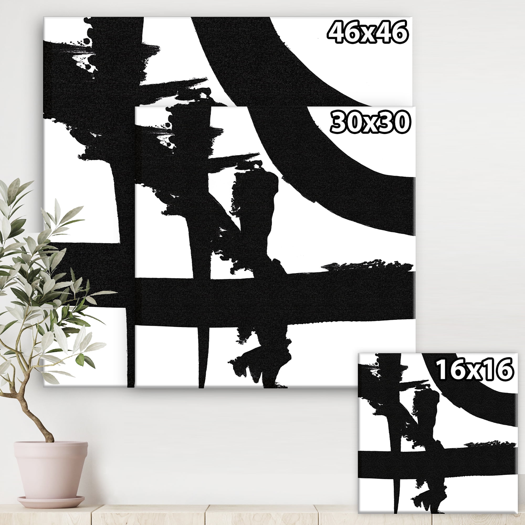 Designart 'Black & White Crossing Paths I' Modern & Contemporary gallery-wrapped Canvas