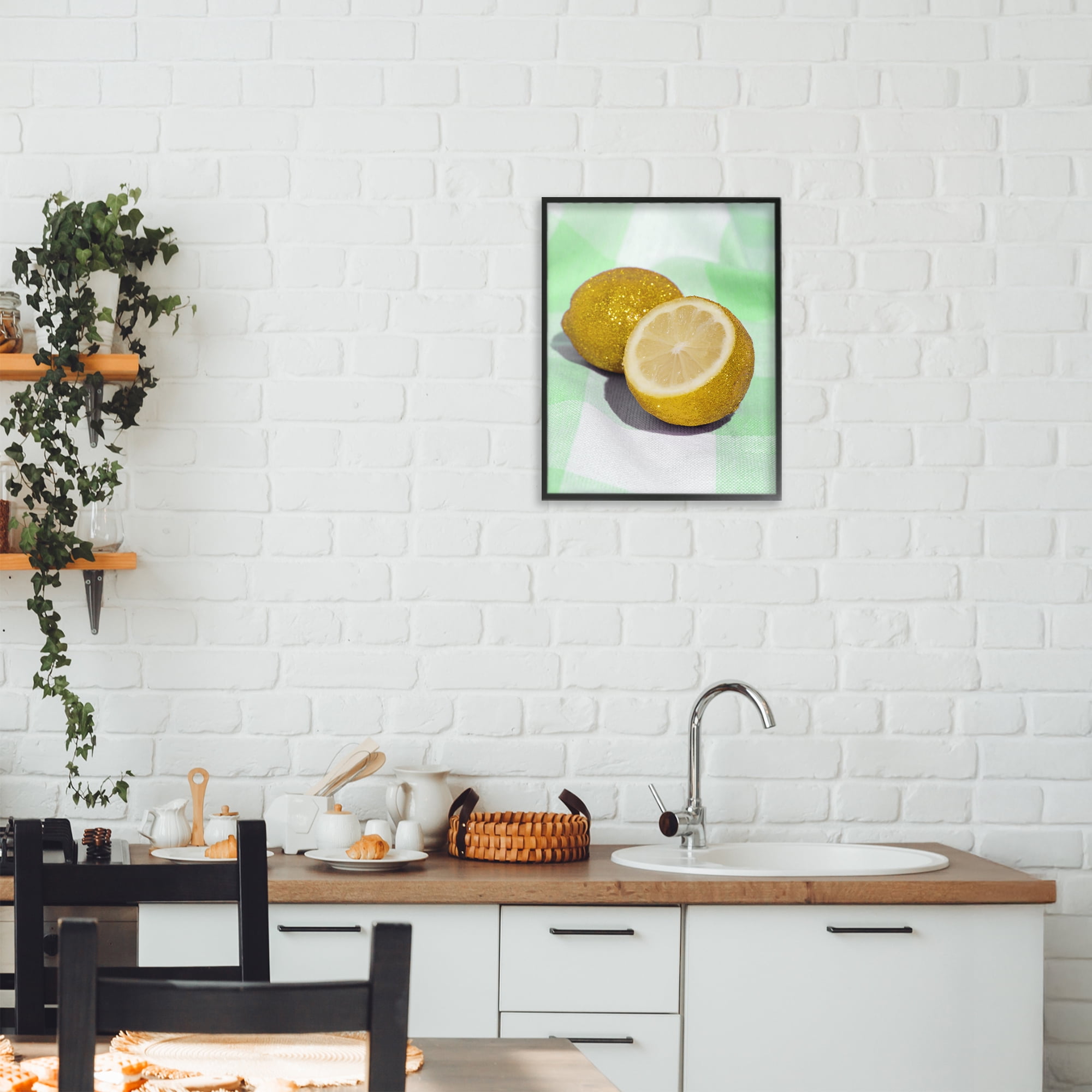 Stupell Industries Glimmer Lemon on Green Black Framed Giclee Art, design by LISH Creative