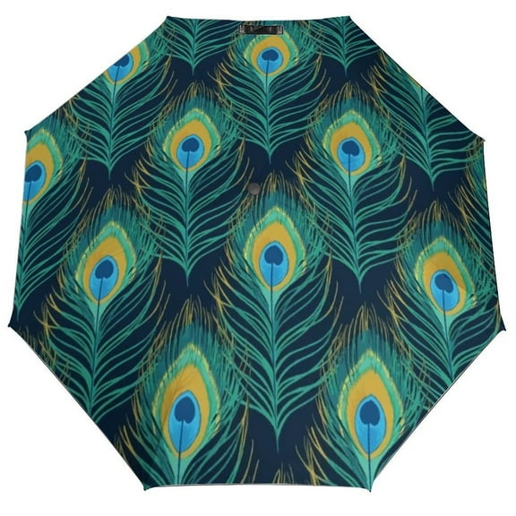 Peacock Feather Umbrella for Rain - Portable, Double Layer Automatic Folding Umbrella UV Protection for Rain Car Travel Outdoor Men Women