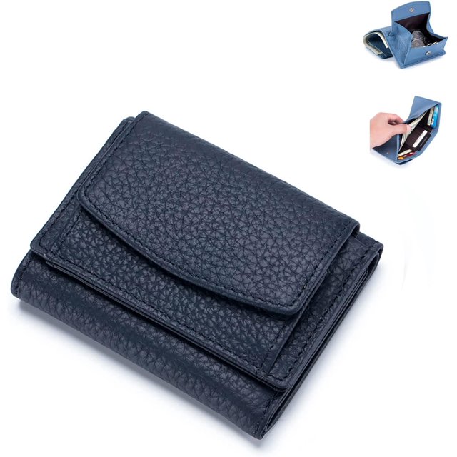 Cartera de cuero suave RFID (azul tesoro) – Cartera corta plegable para mujer, cartera minimalista pequeña triple, monedero de bolsillo para mujer, cartera con múltiples tarjeteros JM