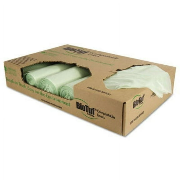 1 PK,Heritage Biotuf Compostable Can Liners, 32 gal, 1 mil, 34" x 48", Green, 20 Bags/Roll, 5 Rolls/Carton (Y6848YER01)