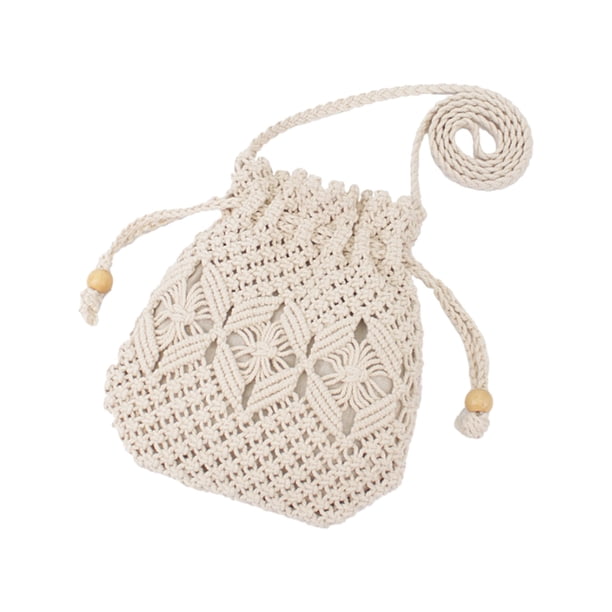 Bolso de playa para mujer, de algodón, tipo bandolera, para verano, tejido a mano, con cordón